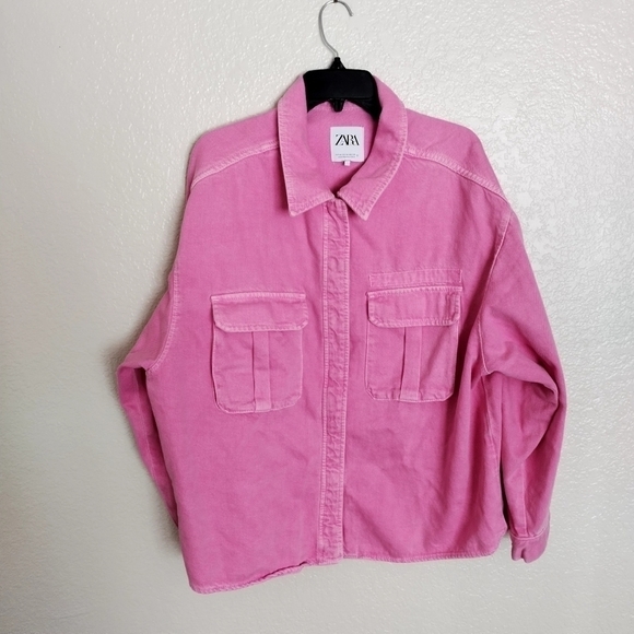 Zara Pink Oversized Denim Jacket | Shacket Style, Size M - Picture 2 of 8
